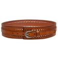 thumbnail image 1 of Women’s Vintage Cowhide Leather Cutout Waist Belt with Skinny 3/4" Strap – 2 1/4" Wide, 1 of 3