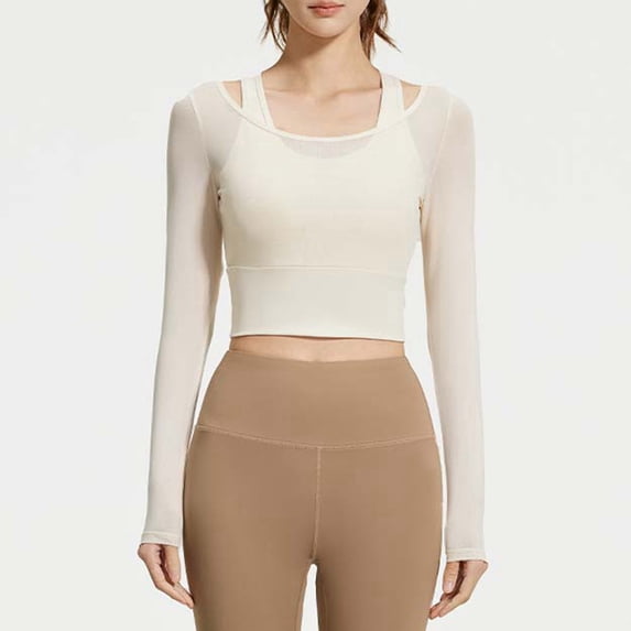 Women's 2 In 1 Yoga Long Sleeve Mesh Fitness Sports Tops Workout Shirts With Medium Support Sports Tops Long Sleeve Shirts for Women plus Size Womens Shirt Summer Tops for Women Shirts plus Size Women