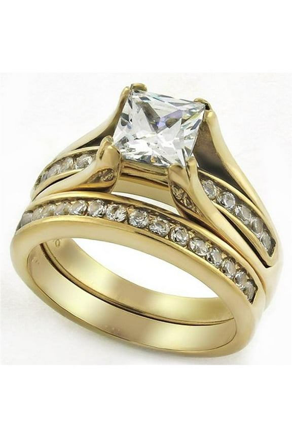 Women's 2.10 Carat Zirconia Gold Plated Stainless Steel 316 Weddding Ring Set Size 9