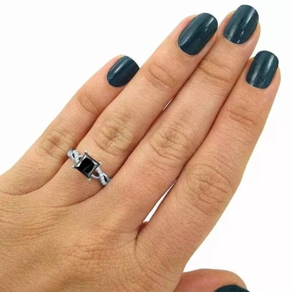 Women's 2.20Ct Princess Cut Simulated Black Diamond 14K White Gold Plated Engagement Ring Silver