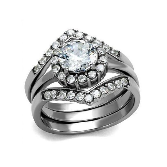 Women's 2.25 Ct Round Cut AAA Cz Stainless Steel Wedding Ring Band Set Size 5