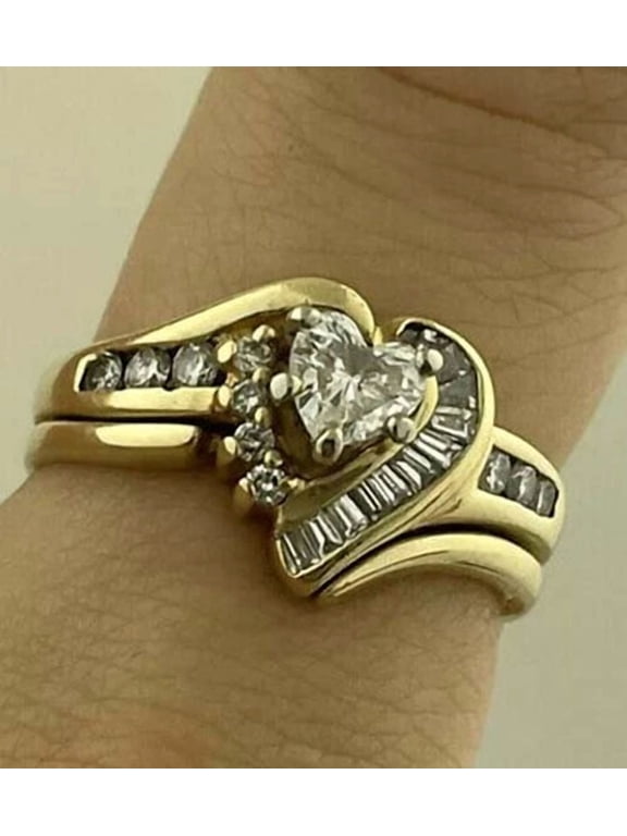Women's 2 Ct Heart Cut Simulated Diamond Cluster Ring in 14K Yellow Gold Plated