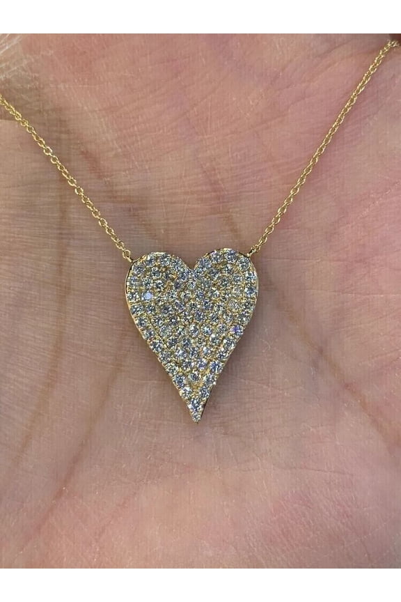 Women's 2 Ct Round Cut Lab Created Diamond Pave Heart Pendant 14K Yellow Gold Plated Silver With Chain