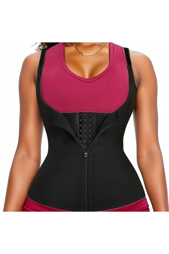 Women's 2-In-1 Body Shape Corset Zippered Tank Top Tummy-Control Waist Trainer,Stretch Fit Sleeveless Shape Tee Lumbar Support, for Workout & Zip-Up Fitness Workout Waist Trainer Stretchable Sport