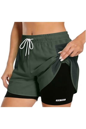 Women's 2 In 1 Sweatshorts Quick Dry Athletic Running Double Layer Shorts With Liner Mesh Pockets