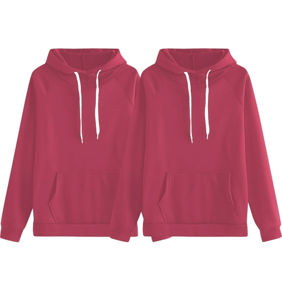 Women's 2 PC Set Plus Size Solid Color Drawstring Hoodie, Plush Loose Fit Sweatshirt with Pockets, Autumn Winter Thermal Comfort for Casual Streetwear and Daily Loungewear Hot Pink XXXXL
