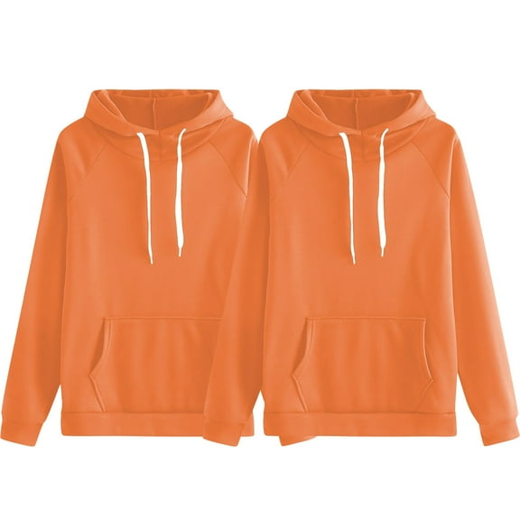 Women's 2 PC Set Plus Size Solid Color Drawstring Hoodie, Plush Loose Fit Sweatshirt with Pockets, Autumn Winter Thermal Comfort for Casual Streetwear and Daily Loungewear Orange S