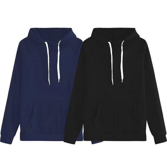 Women's 2 PC Set Plus Size Solid Color Drawstring Hoodie, Plush Loose Fit Sweatshirt with Pockets, Autumn Winter Thermal Comfort for Casual Streetwear and Daily Loungewear Black L