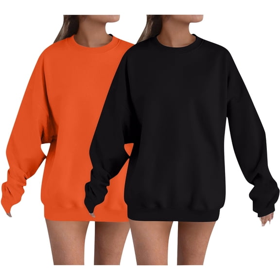 Women's 2 PC Solid Color Sweatshirt Set, Fall Winter Oversized Long Sleeve Round Neck Pullover Tops, Casual Comfortable Loungewear Set for Daily Wear and Seasonal Fashion Gold M