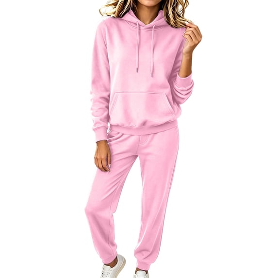 Women's 2 PCS Outfits Hoodies and Sweatpants Suit Drawstring Elastic Waist Cuffed Sweatpants Sweatsuits Long Sleeve Pullover Jogger Sets with Pocket
