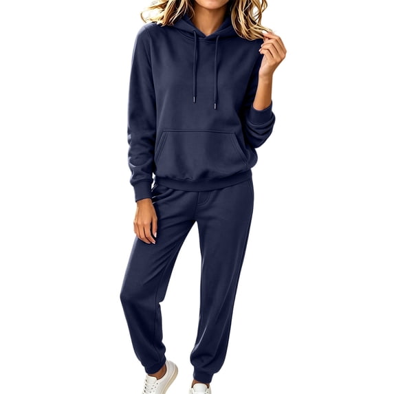 Women's 2 PCS Outfits Hoodies and Sweatpants Suit Drawstring Elastic Waist Cuffed Sweatpants Sweatsuits Long Sleeve Pullover Jogger Sets with Pocket