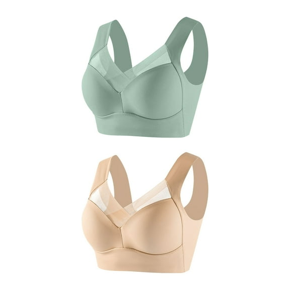 Women's 2 Pack Bras, Womens Push Up Full Coverage Wireless Bras No Underwire Seamless Lift Comfort V Neck Mesh Everyday Bras Tshirt Bralettes for Older Women L-6XL