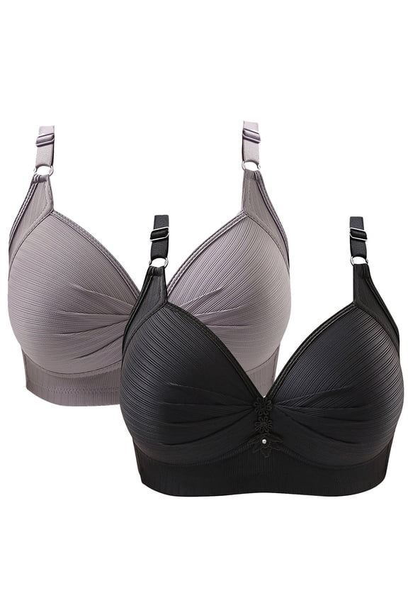 Women's 2 Pack Bras, Womens Push Up Wireless Bra Padded T Shirt Bras No Underwire Plunge Bralette Full Coverage Support Everyday Bra S-5XL