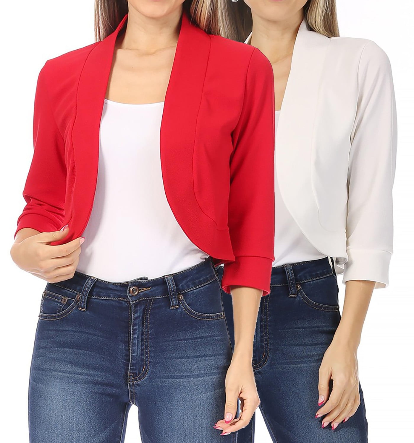 【PORTERNA】Wish Bolero Blazer Women's 2 Pack Casual 3/4 Sleeve Bolero Open Front Cardigan