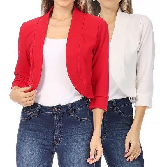 Women's 2 Pack Casual 3/4 Sleeve Bolero Open Front Cardigan Jacket Work Office Blazer