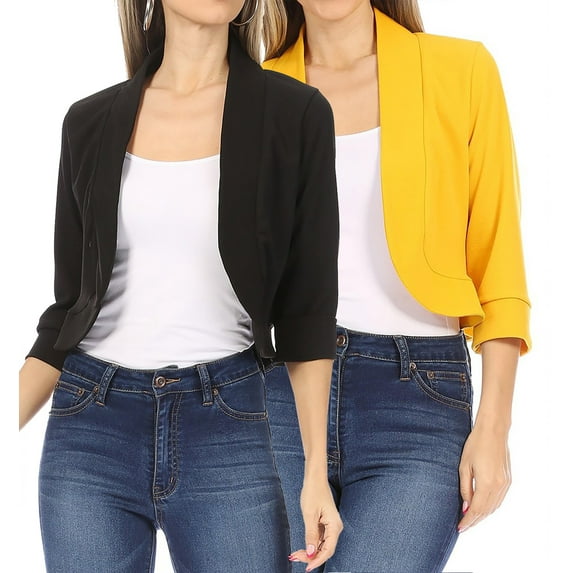 Women's 2 Pack Casual 3/4 Sleeve Bolero Open Front Cardigan Jacket Work Office Blazer