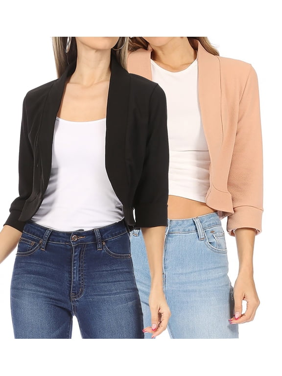 Women's 2 Pack Casual 3/4 Sleeve Bolero Open Front Cardigan Jacket Work Office Blazer