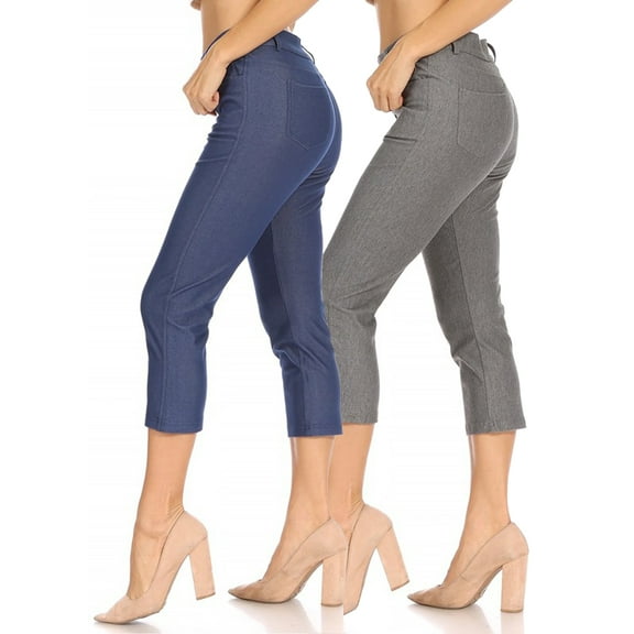 Women's 2 Pack Casual Comfy Slim Pocket Jeggings Jeans Capri Pants