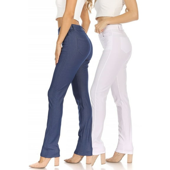 Women's 2 Pack Casual Comfy Slim Pocket Jeggings Jeans Pants with Button