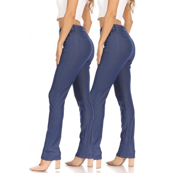 Women's 2 Pack Casual Comfy Slim Pocket Jeggings Jeans Pants with Button