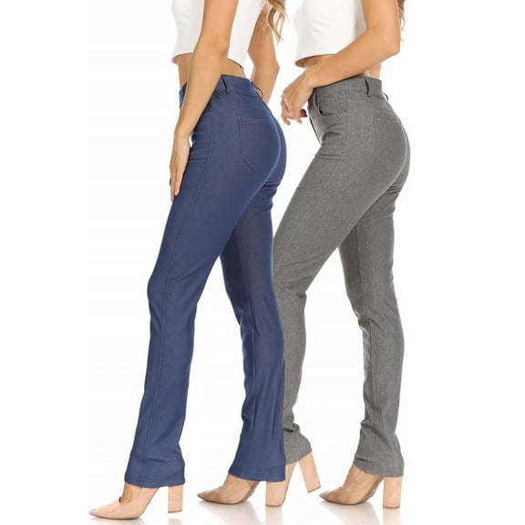 Women's 2 Pack Casual Comfy Slim Pocket Jeggings Jeans Pants with Button