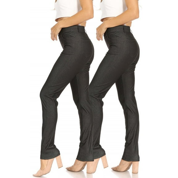 Women's 2 Pack Casual Comfy Slim Pocket Jeggings Jeans Pants with Button