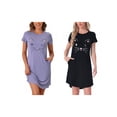 thumbnail image 1 of NOMADIC NOOK Women's 2-Pack Cats Pajamas Night Shirts Cute Printed Sleep Dress Short Sleeve Nightgowns Large Black/Grey Purple, 1 of 6