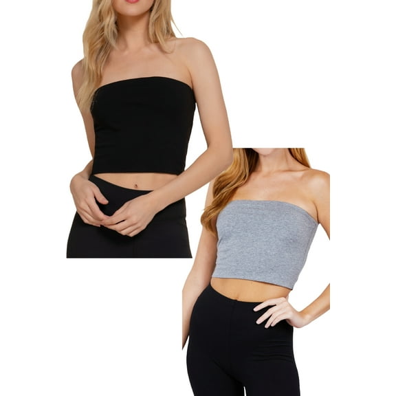 Women's 2-Pack Crop Tube Tops Cotton Spandex Lightweight Jersey Fabric