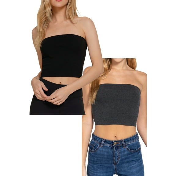 Women's 2-Pack Crop Tube Tops Cotton Spandex Lightweight Jersey Fabric