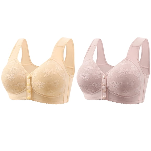 Women's 2 Pack Daisy Bras, Front Closure Bras for Women Seamless Wireless Comfort Supportive No Underwire Convenient Mastectomy Bralettes M-6XL