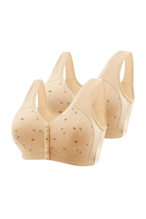Women's 2 Pack Daisy Bras, Womens Daisy Bra Front Closure Sports Bras Beauty Back Full Coverage Comfor Easy Close Bra Front Buckle Corset Plus Size M-7XL