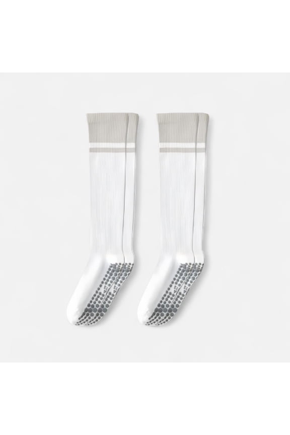 Women's 2-Pack Knee High Grip Socks with Ribbed Texture and Anti-Slip Soles for Studio Workouts - White