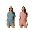 thumbnail image 1 of NOMADIC NOOK Women's 2-Pack Lounge Sets with Pockets Waffle Outfits T-shirt and Shorts Loungewear Sweatsuits Medium Gray Blue/Light Pink, 1 of 5