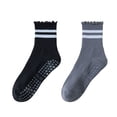 thumbnail image 1 of Women's 2-Pack Non-Slip Athletic Crew Socks with Ruffle Cuff and Stripe Detail Soft Stretch Fit, 2 PK-MUL A, 1 of 7