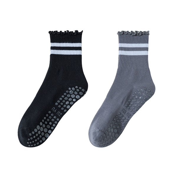 Women's 2-Pack Non-Slip Athletic Crew Socks with Ruffle Cuff and Stripe Detail Soft Stretch Fit, 2 PK-MUL A