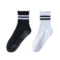 thumbnail image 1 of Women's 2-Pack Non-Slip Athletic Crew Socks with Ruffle Cuff and Stripe Detail Soft Stretch Fit, 2 PK-MUL B, 1 of 7