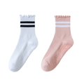 thumbnail image 1 of Women's 2-Pack Non-Slip Athletic Crew Socks with Ruffle Cuff and Stripe Detail Soft Stretch Fit, 2 PK-MUL C, 1 of 7