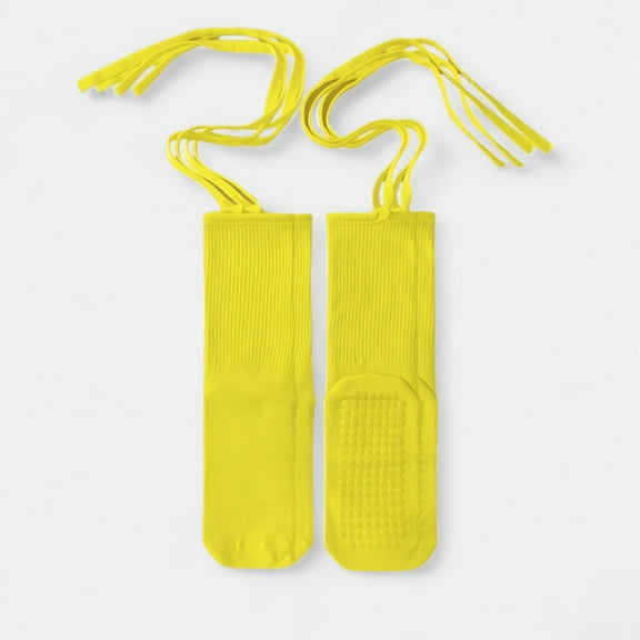 Women's 2-Pack Over-the-Calf Grip Socks with Ribbon Tie and Non-Slip Sole for Barre Pilates Yoga - Yellow