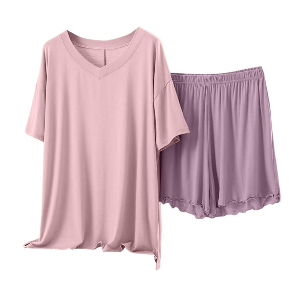 Women’s 2-Pack Pajama Set – Short Sleeve V-Neck Top & Shorts (Super-Soft Sleepwear for Every Day)