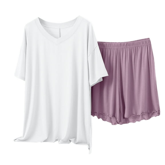 Women’s 2-Pack Pajama Set – Short Sleeve V-Neck Top & Shorts (Super-Soft Sleepwear for Every Day)