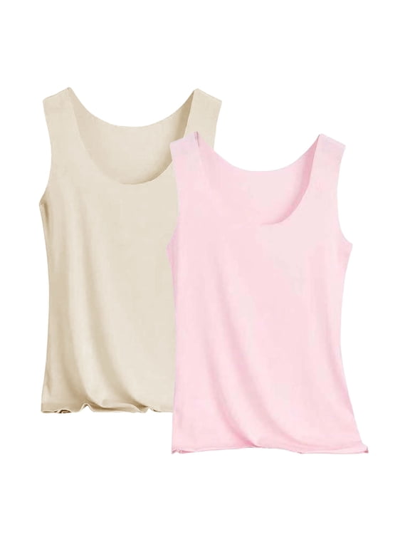 Women's 2-Pack Pastel Seamless Tank Tops, Thin Milk Silk Spandex Quick-Dry Stretchy Breathable Sleeveless Workout Layering Tops Pink XL