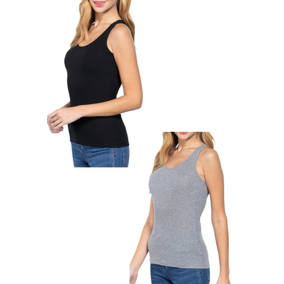 Women's 2 Pack Racerback Rib Tank Top Soft Cotton Blend Stretch Slim Fit Basic Style