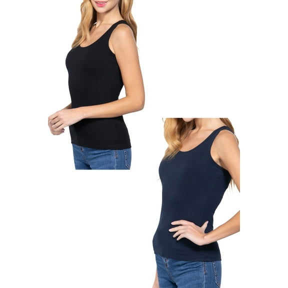 Women's 2 Pack Racerback Rib Tank Top Soft Cotton Blend Stretch Slim Fit Basic Style
