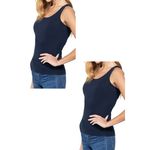 Women's 2 Pack Racerback Rib Tank Top Soft Cotton Blend Stretch Slim Fit Basic Style