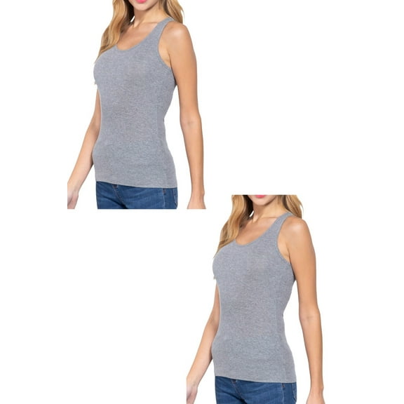 Women's 2 Pack Racerback Rib Tank Top Soft Cotton Blend Stretch Slim Fit Basic Style