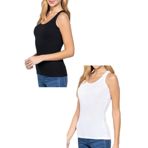Women's 2 Pack Racerback Rib Tank Top Soft Cotton Blend Stretch Slim Fit Basic Style