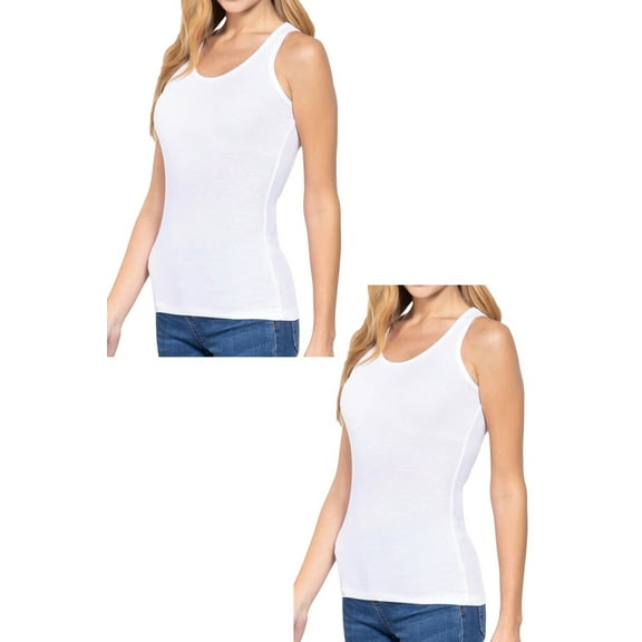 Women's 2 Pack Racerback Rib Tank Top Soft Cotton Blend Stretch Slim Fit Basic Style