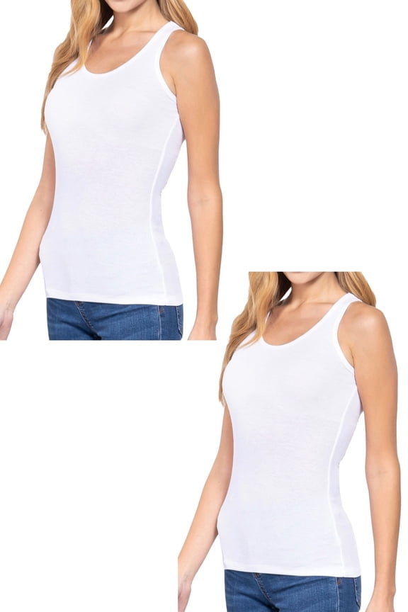 Women's 2 Pack Racerback Rib Tank Top Soft Cotton Blend Stretch Slim Fit Basic Style