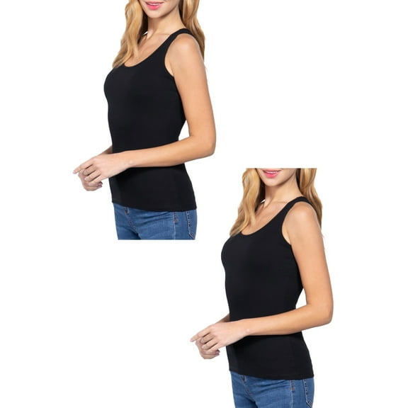 Women's 2 Pack Racerback Rib Tank Top Soft Cotton Blend Stretch Slim Fit Basic Style