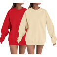 thumbnail image 1 of Women's 2-Pack Round Neck Solid Color Long Sleeve Sweatshirt, Lightweight Breathable Casual Pullover Top for Spring Autumn Winter Season, Daily Wear, Travel, Home, Vacation and Street Fashion Beige L, 1 of 4